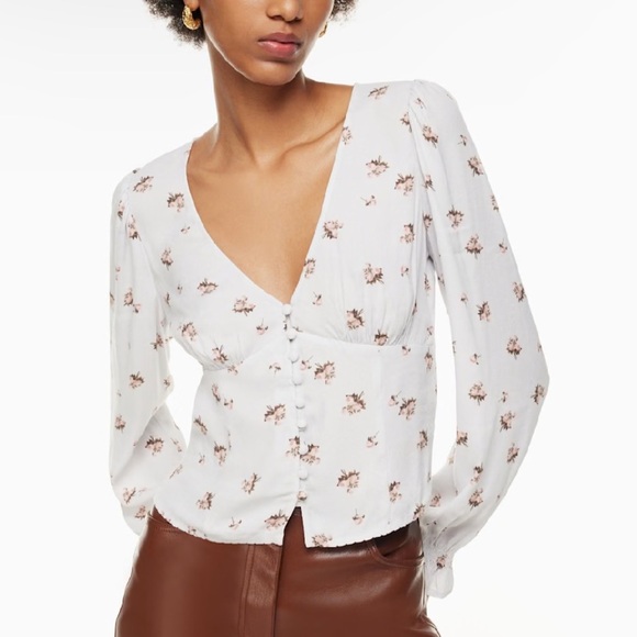 NWT Aritzia Wilfred Spellbound Blouse White Grey Floral - Picture 1 of 10